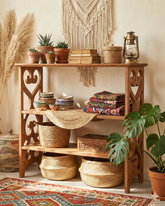 Handmade Wooden Console Table – 3 Tier Entryway Organizer – Decorative Wood Dresser
