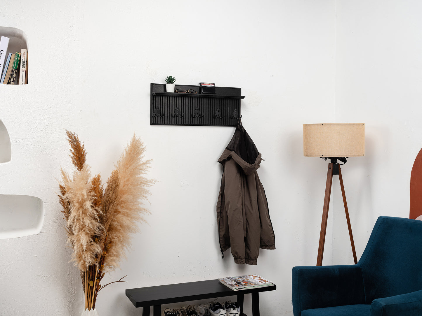 Rustic Wall Mounted Coat Rack with Shelf, Handmade Wooden Entryway Organizer with Hooks, Farmhouse Key Holder, Hallway Storage