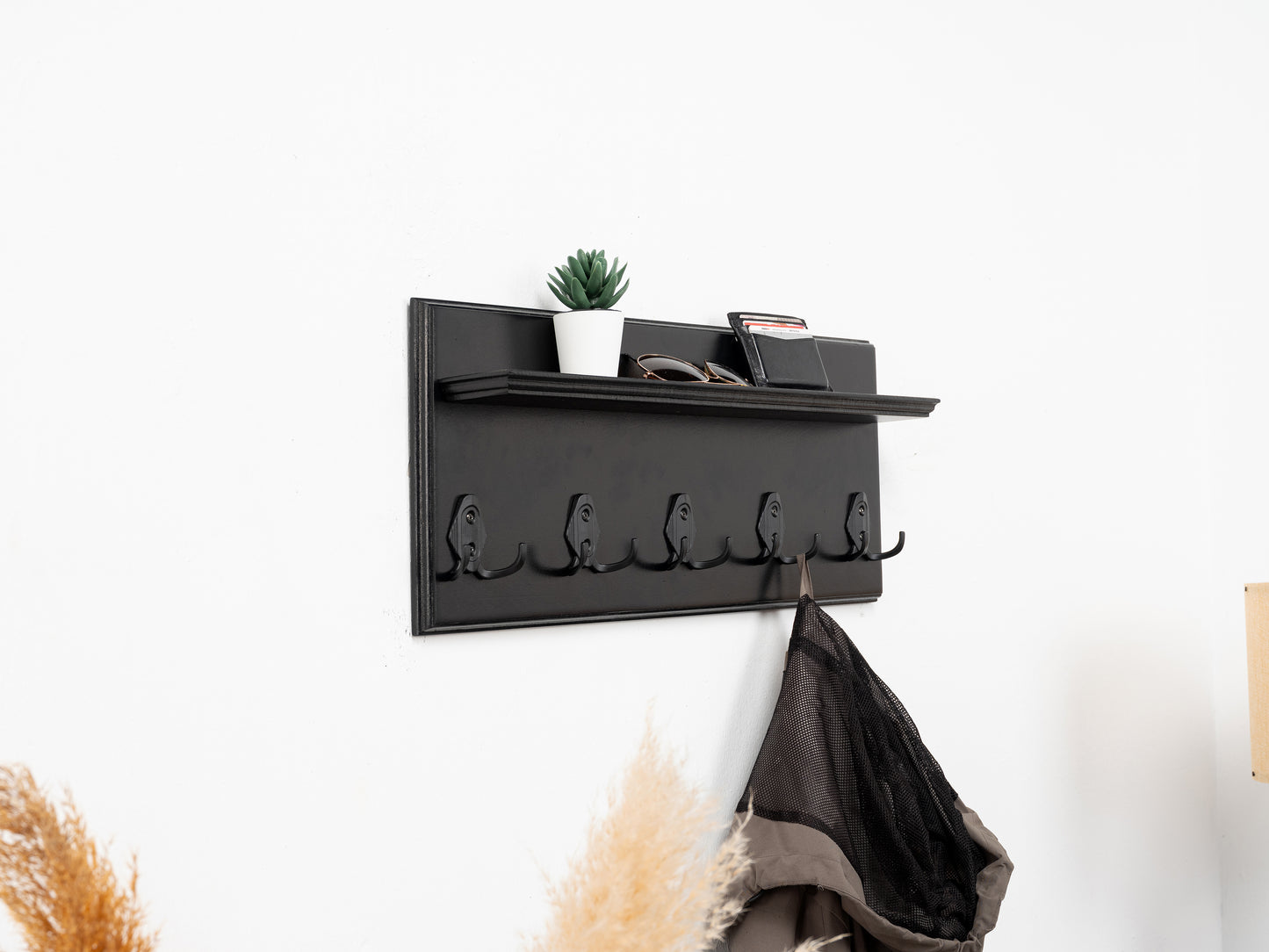 Rustic Wall Mounted Coat Rack with Shelf, Handmade Wooden Entryway Organizer with Hooks, Farmhouse Key Holder, Hallway Storage