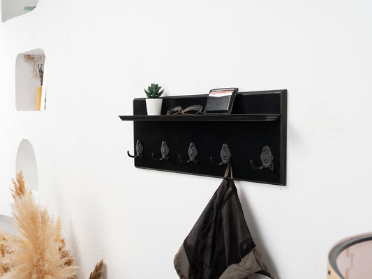 Rustic Wall Mounted Coat Rack with Shelf, Handmade Wooden Entryway Organizer with Hooks, Farmhouse Key Holder, Hallway Storage