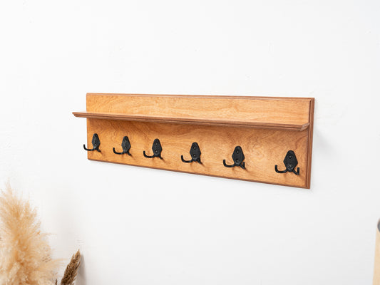 Rustic Wall Mounted Coat Rack with Shelf, Handmade Wooden Entryway Organizer with Hooks, Farmhouse Key Holder, Hallway Storage