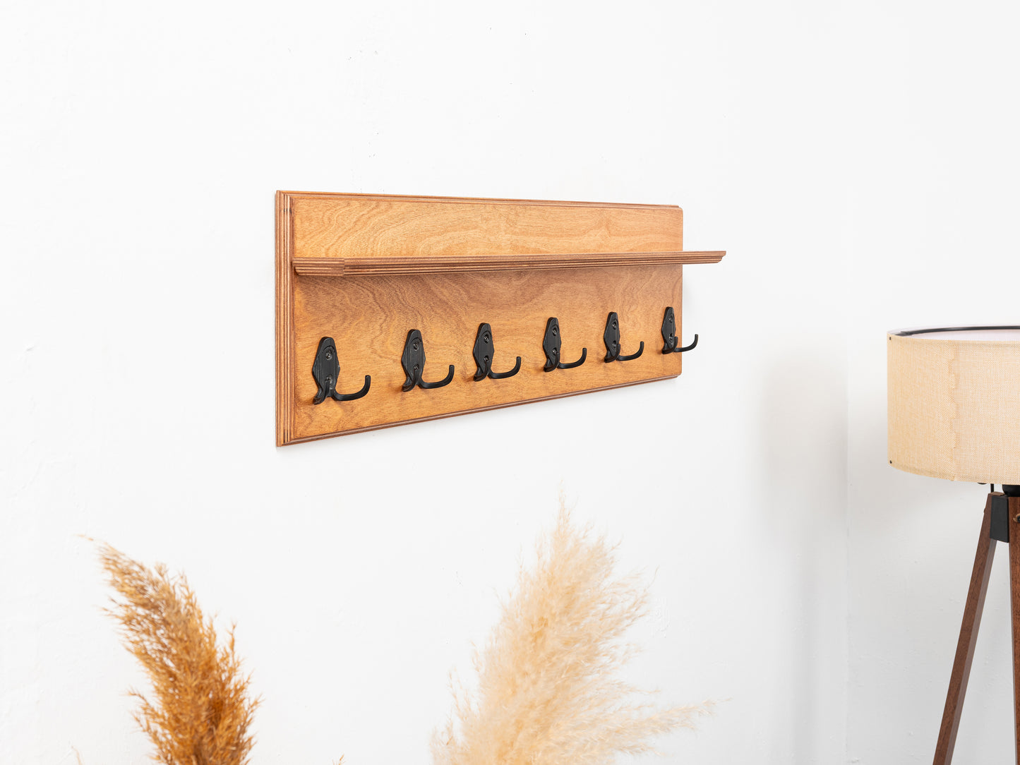 Rustic Wall Mounted Coat Rack with Shelf, Handmade Wooden Entryway Organizer with Hooks, Farmhouse Key Holder, Hallway Storage