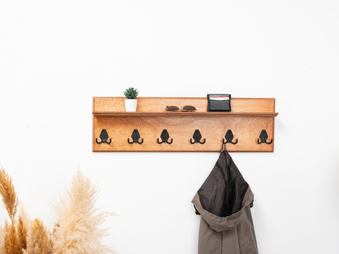 Rustic Wall Mounted Coat Rack with Shelf, Handmade Wooden Entryway Organizer with Hooks, Farmhouse Key Holder, Hallway Storage
