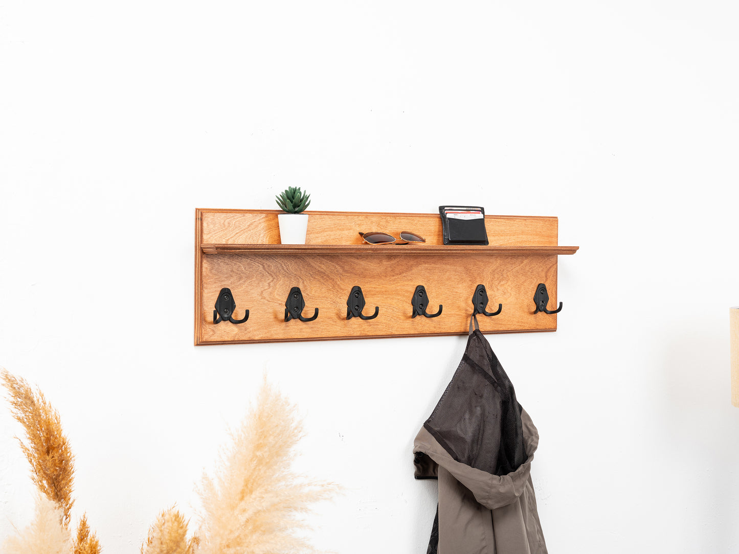 Rustic Wall Mounted Coat Rack with Shelf, Handmade Wooden Entryway Organizer with Hooks, Farmhouse Key Holder, Hallway Storage