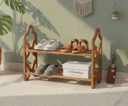 Decorative Wooden Shoe Rack with Laser Cut Side Panels