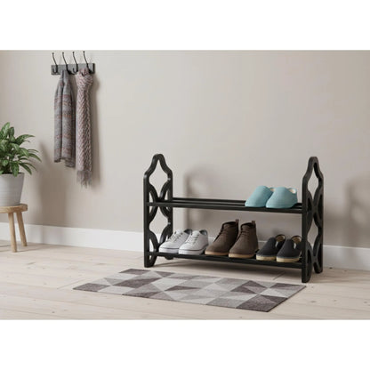Decorative Wooden Shoe Rack with Laser Cut Side Panels