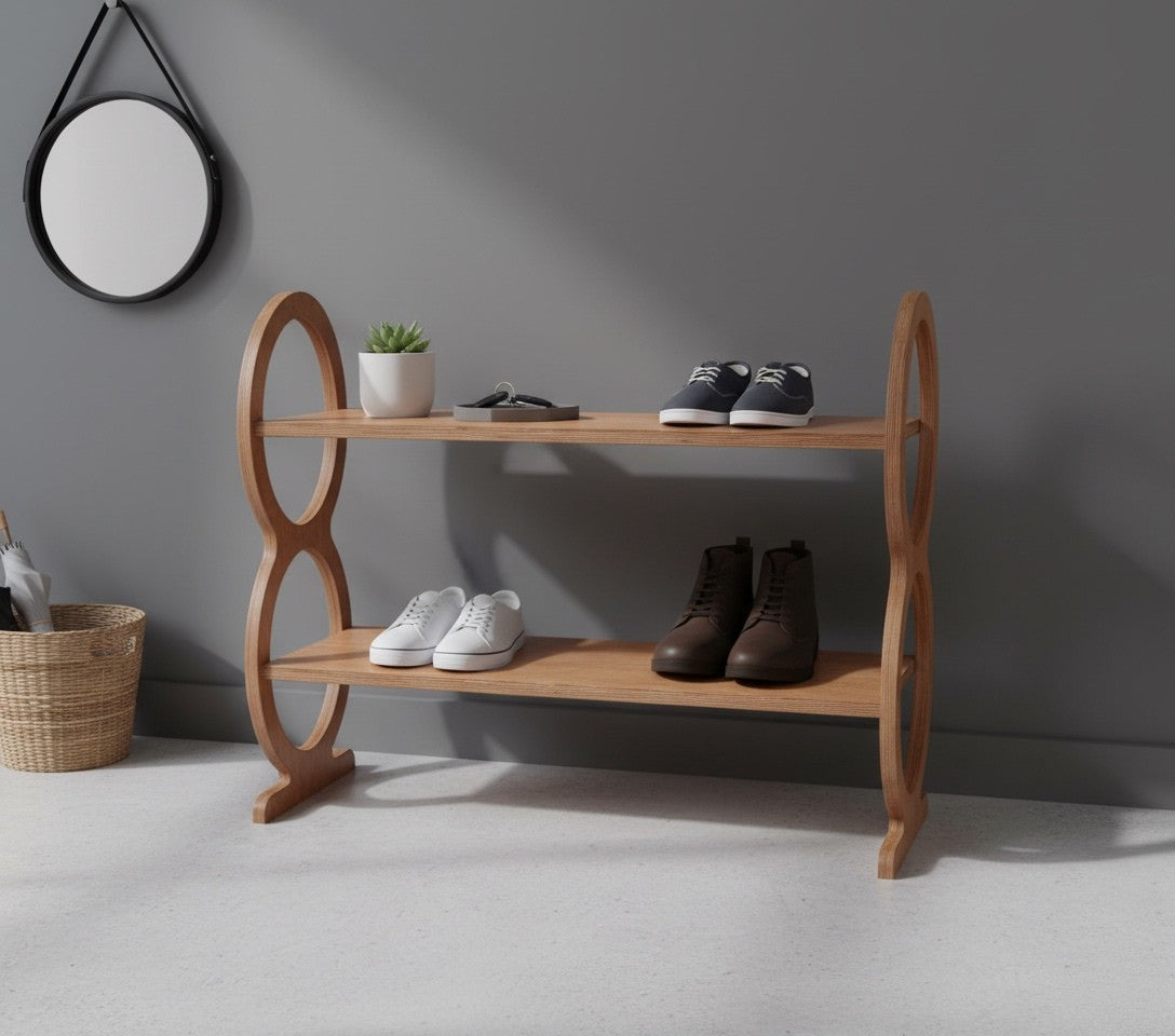 Handmade Wooden Shoe Rack – 2 Tier Entryway Shoe Storage Shelf, Birch Plywood Organizer