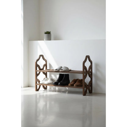 Decorative Wooden Shoe Rack with Laser Cut Side Panels