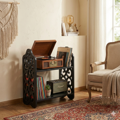 Wooden Record Player Stand with Vinyl Storage – Solid Wood Turntable Cabinet