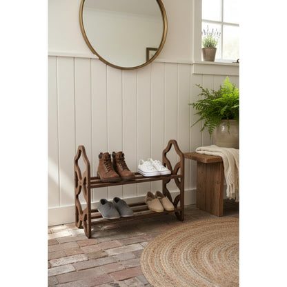 Decorative Wooden Shoe Rack with Laser Cut Side Panels
