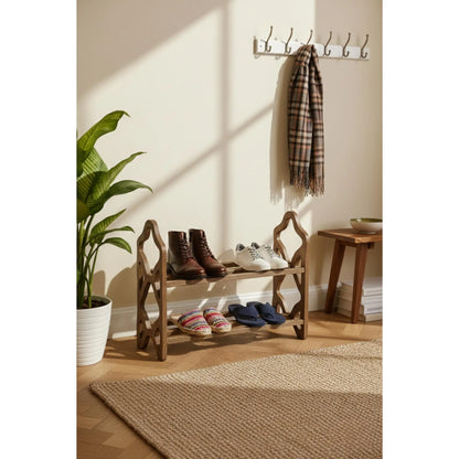 Decorative Wooden Shoe Rack with Laser Cut Side Panels