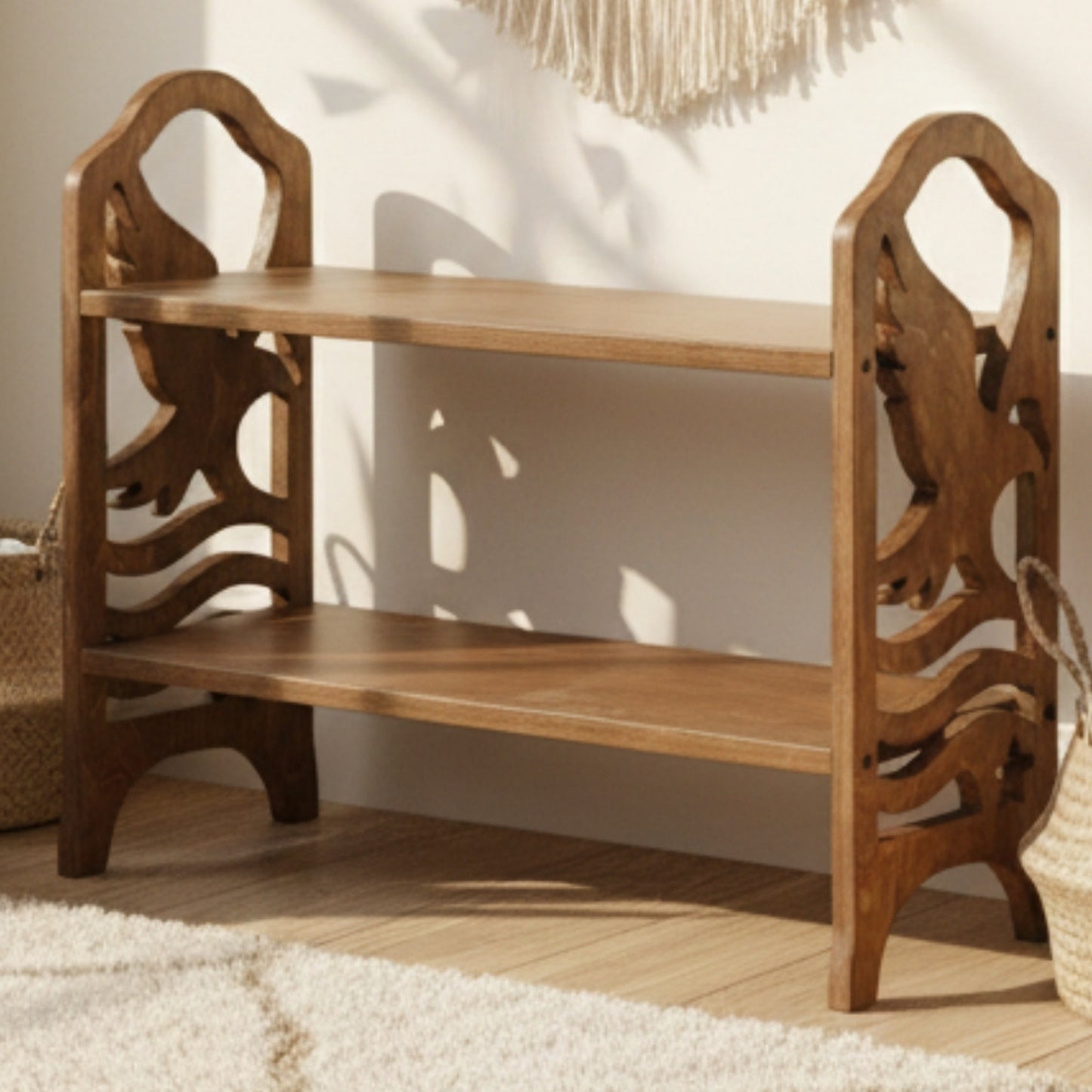 Eagle Design Wooden Shoe Rack – 2 Tier Entryway Organizer