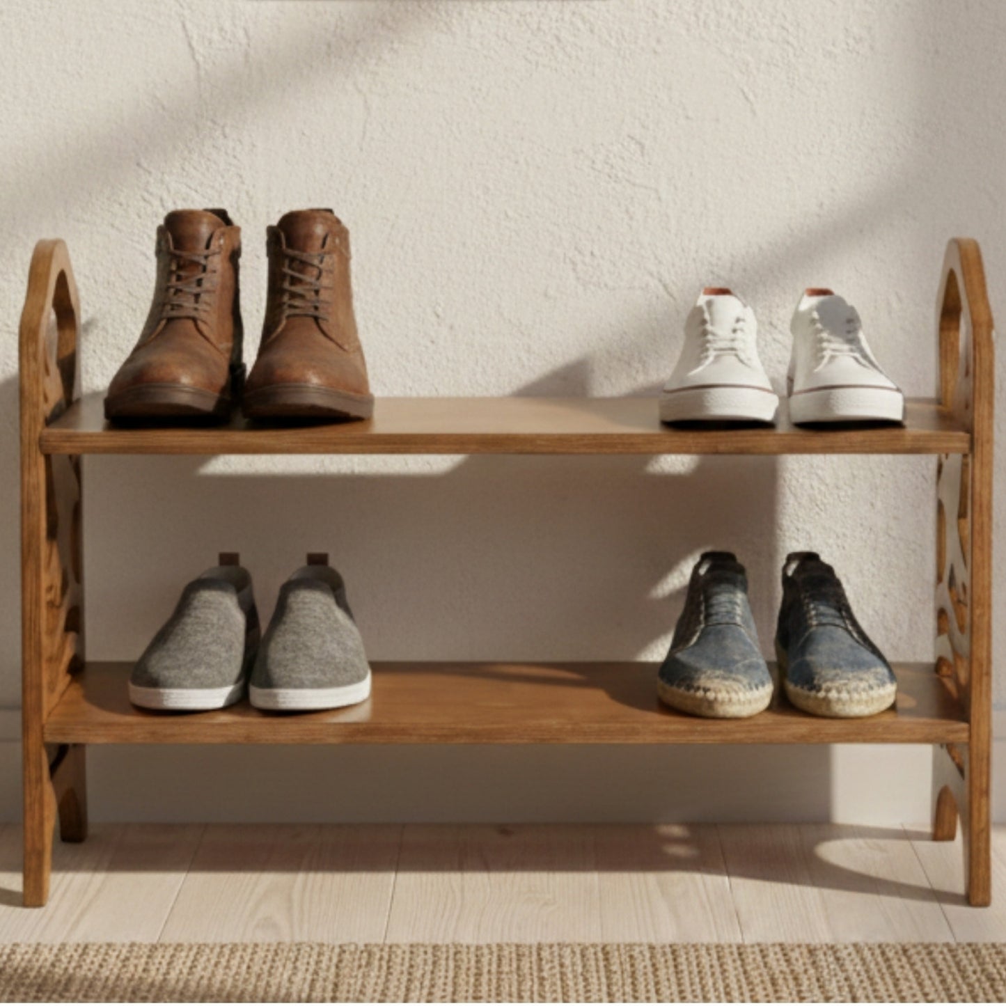 Eagle Design Wooden Shoe Rack – 2 Tier Entryway Organizer