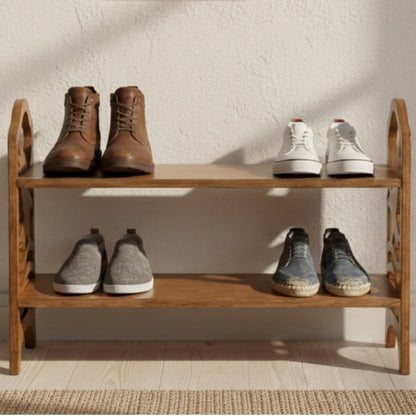 Eagle Design Wooden Shoe Rack – 2 Tier Entryway Organizer