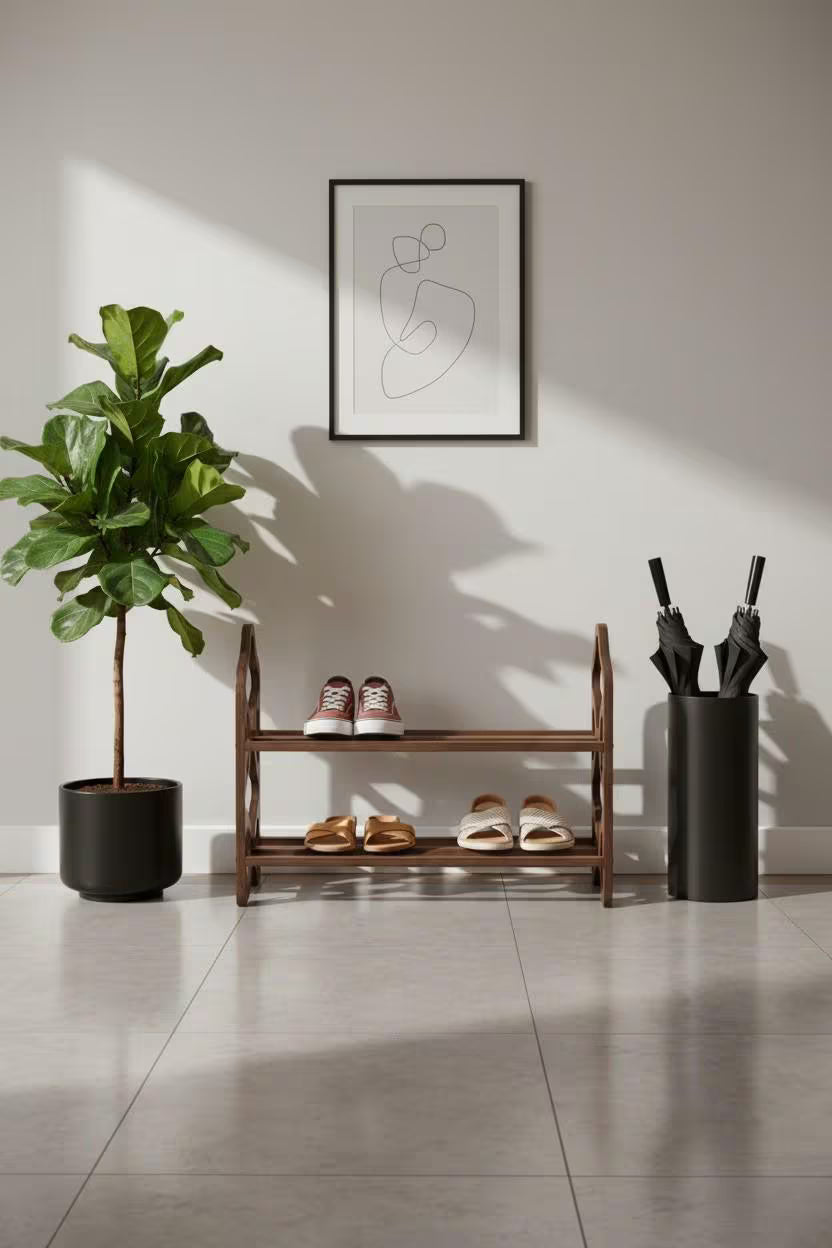Decorative Wooden Shoe Rack with Laser Cut Side Panels