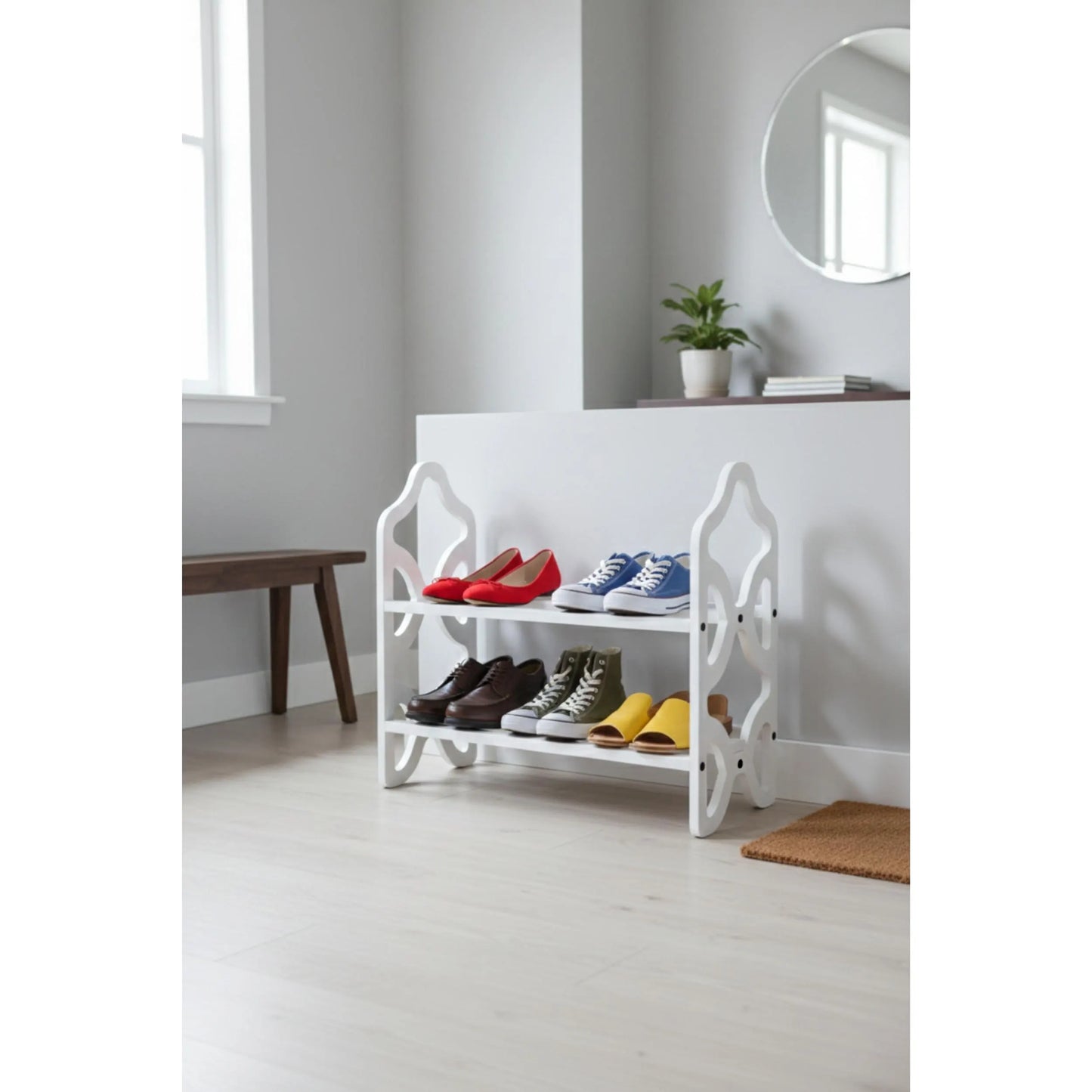 Decorative Wooden Shoe Rack with Laser Cut Side Panels