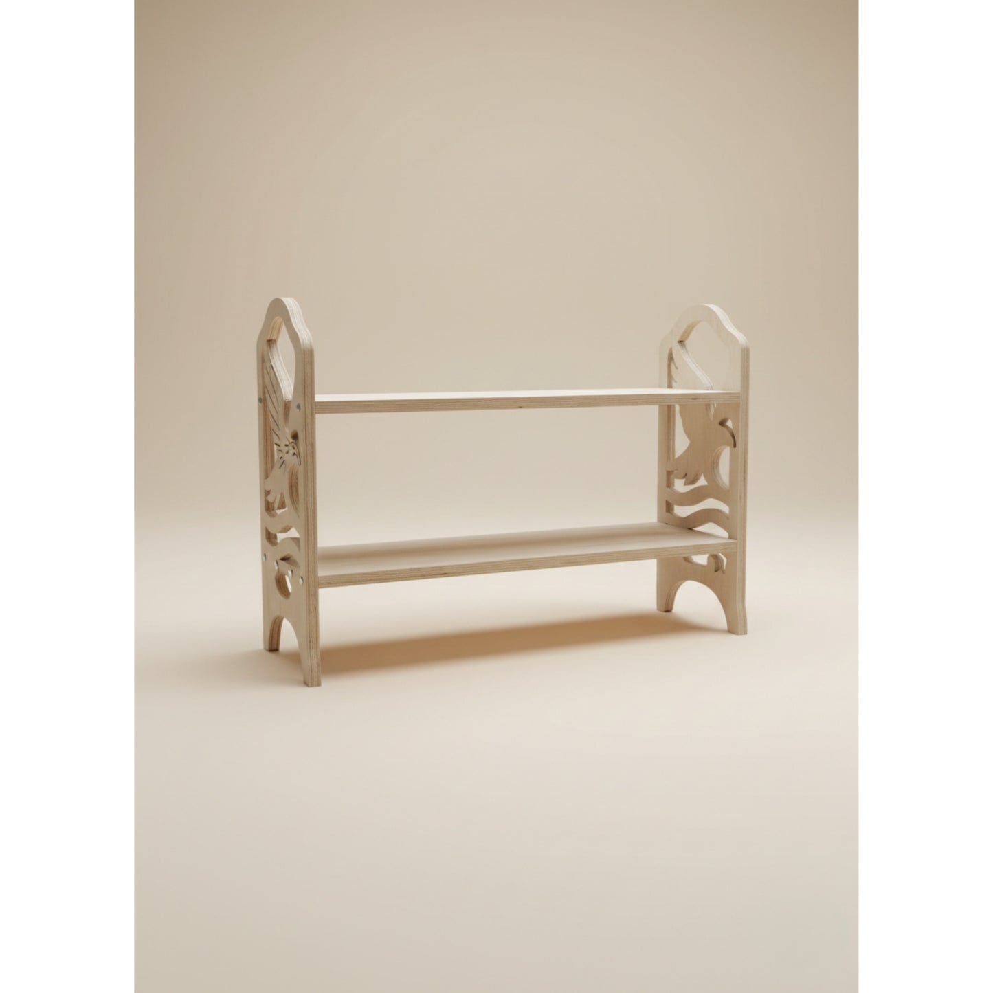 Handmade Wooden Shoe Rack with Eagle Cutout – 2 Tier, Natural Birch Plywood