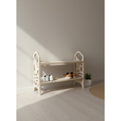 Handmade Wooden Shoe Rack with Eagle Cutout – 2 Tier, Natural Birch Plywood
