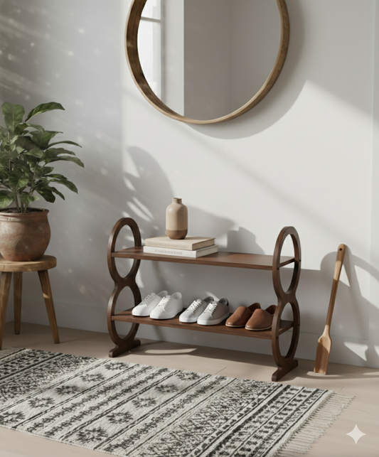 Wooden Walnut Shoe Rack 2-Tier Shoe Organizer for Entryway Closet Bedroom,Home Storage Durable Eco-Friendly Rustic Shoe Shelf