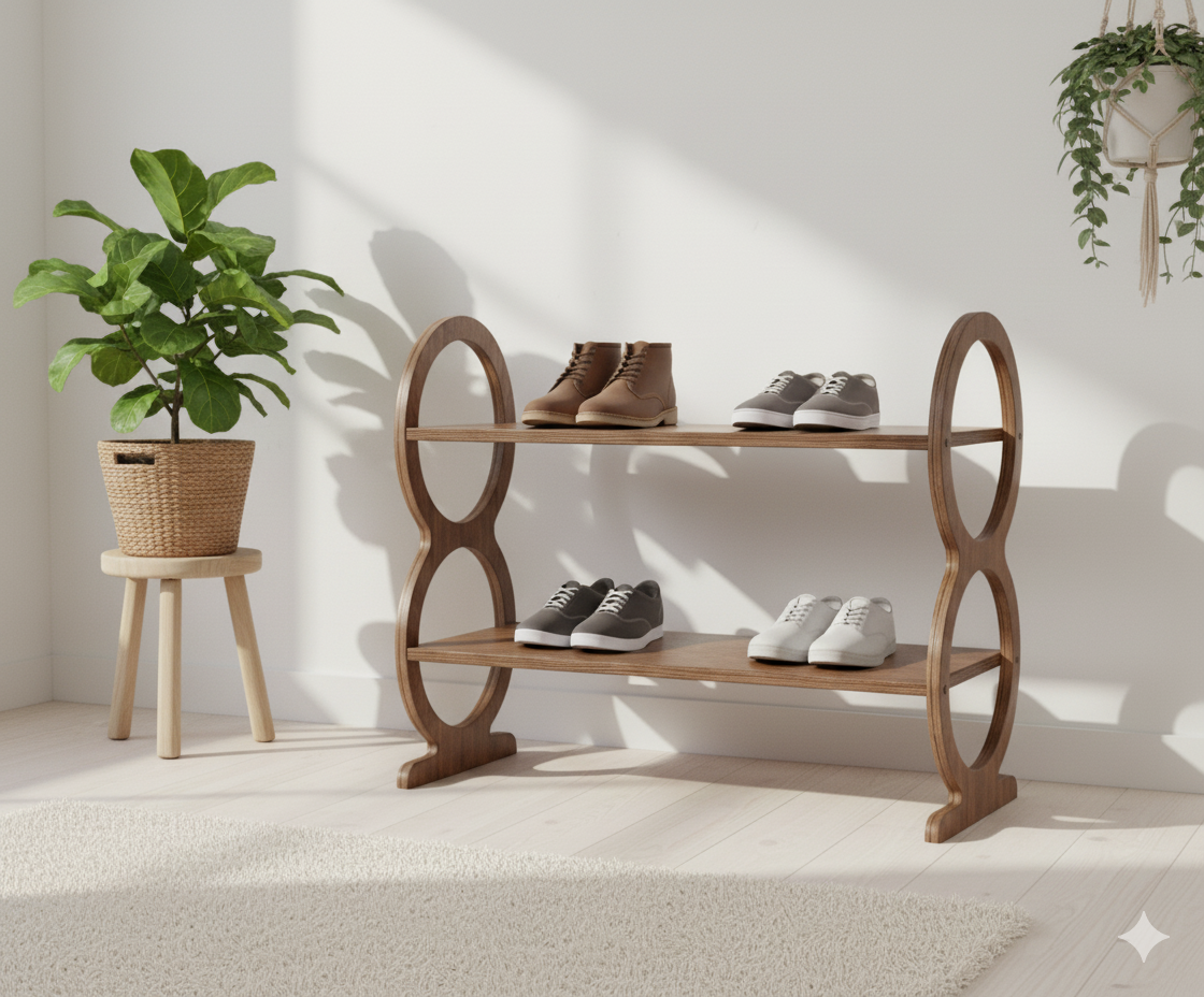 Wooden Walnut Shoe Rack 2-Tier Shoe Organizer for Entryway Closet Bedroom,Home Storage Durable Eco-Friendly Rustic Shoe Shelf