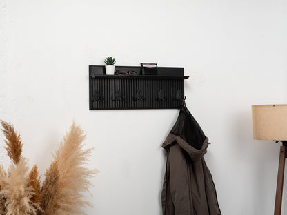 Rustic Wall Mounted Coat Rack with Shelf, Handmade Wooden Entryway Organizer with Hooks, Farmhouse Key Holder, Hallway Storage