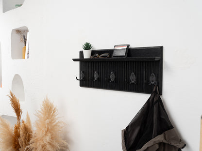 Rustic Wall Mounted Coat Rack with Shelf, Handmade Wooden Entryway Organizer with Hooks, Farmhouse Key Holder, Hallway Storage