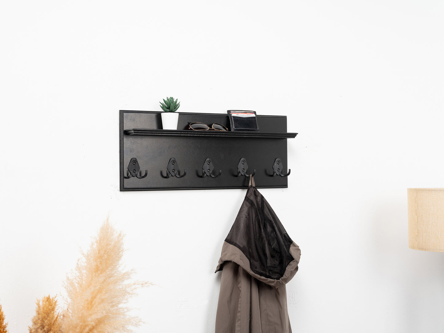 Rustic Wall Mounted Coat Rack with Shelf, Handmade Wooden Entryway Organizer with Hooks, Farmhouse Key Holder, Hallway Storage