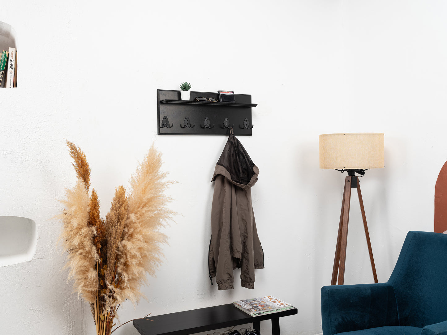 Rustic Wall Mounted Coat Rack with Shelf, Handmade Wooden Entryway Organizer with Hooks, Farmhouse Key Holder, Hallway Storage