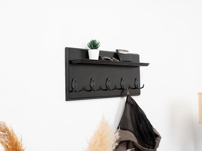 Rustic Wall Mounted Coat Rack with Shelf, Handmade Wooden Entryway Organizer with Hooks, Farmhouse Key Holder, Hallway Storage
