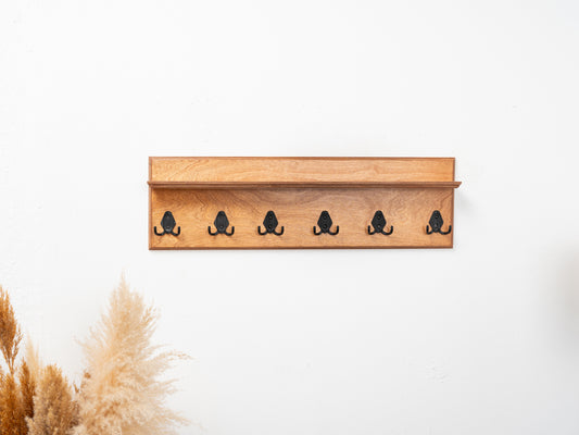 Rustic Wall Mounted Coat Rack with Shelf, Handmade Wooden Entryway Organizer with Hooks, Farmhouse Key Holder, Hallway Storage