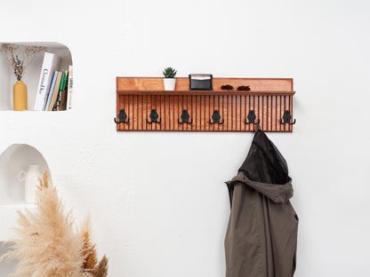 Rustic Wall Mounted Coat Rack with Shelf, Handmade Wooden Entryway Organizer with Hooks, Farmhouse Key Holder, Hallway Storage